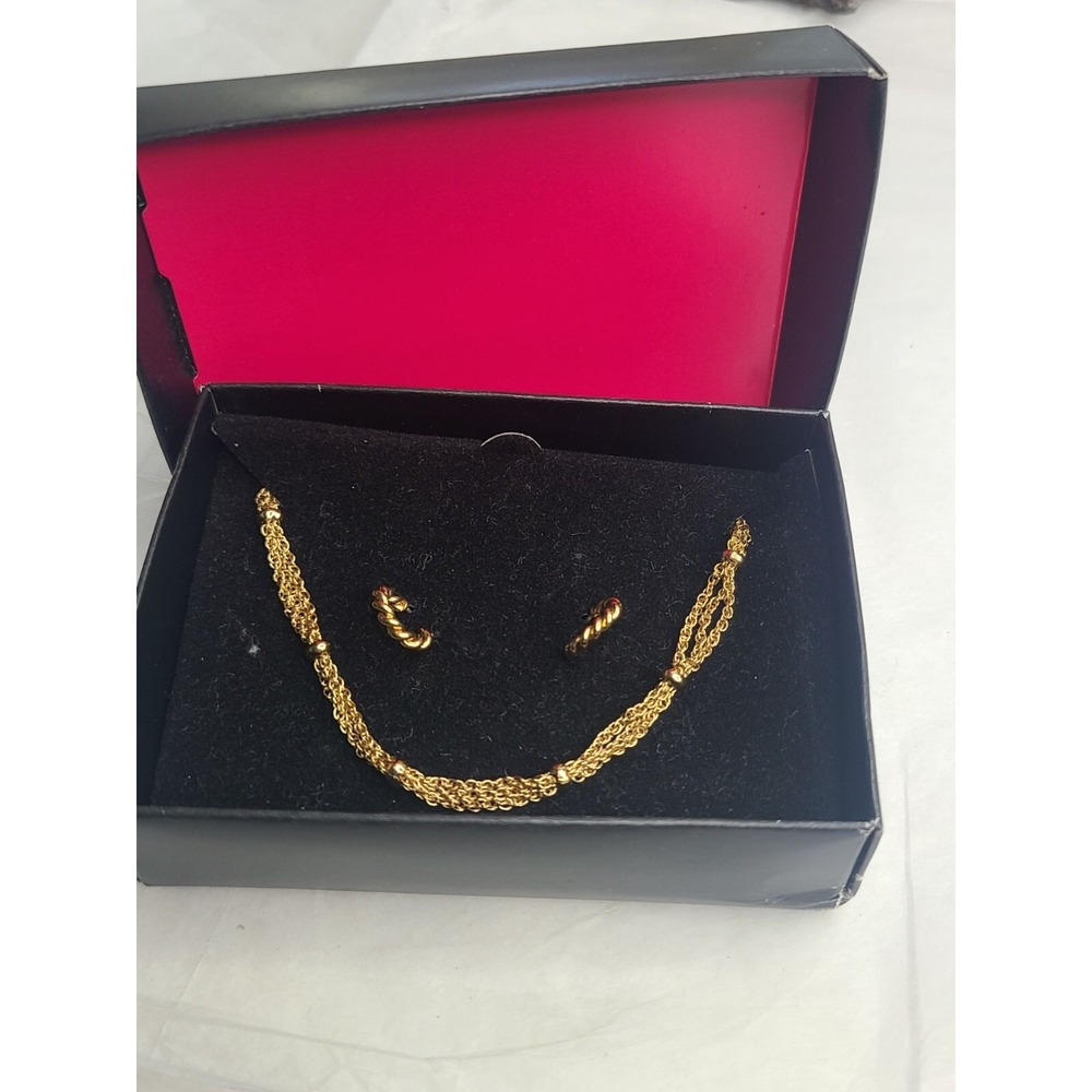 Vintage Avon Goldtone Multi Strand Necklace & Earring Set With Twisted Design - Picture 2 of 6